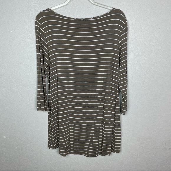 CHARMING CHARIE Taupe & White Striped Scoopneck Top Size L - Picture 7 of 7